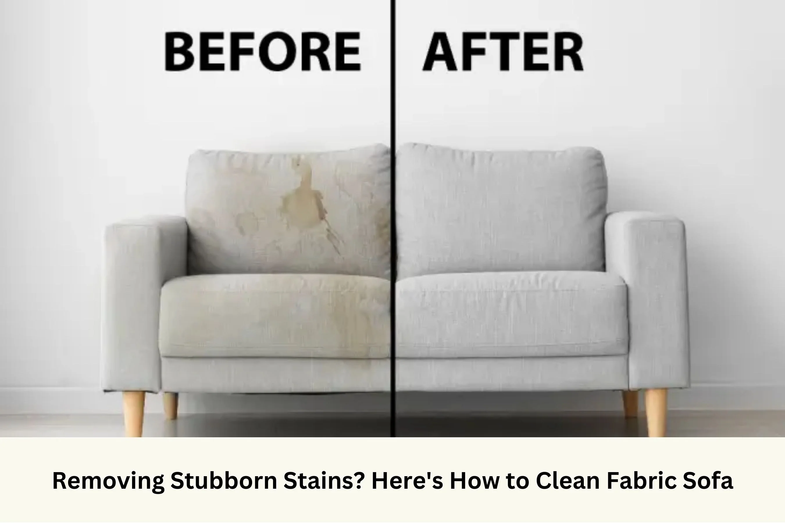 A close-up photo of a clean white microfiber cloth blotting a damp spot on a neutral beige fabric sofa, soft indoor lighting