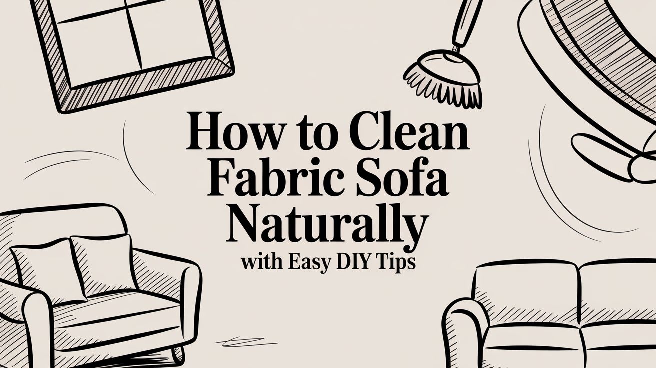 A photo of hands lifting a neutral linen-look sofa seat cushion to reveal the care label sewn into the seam