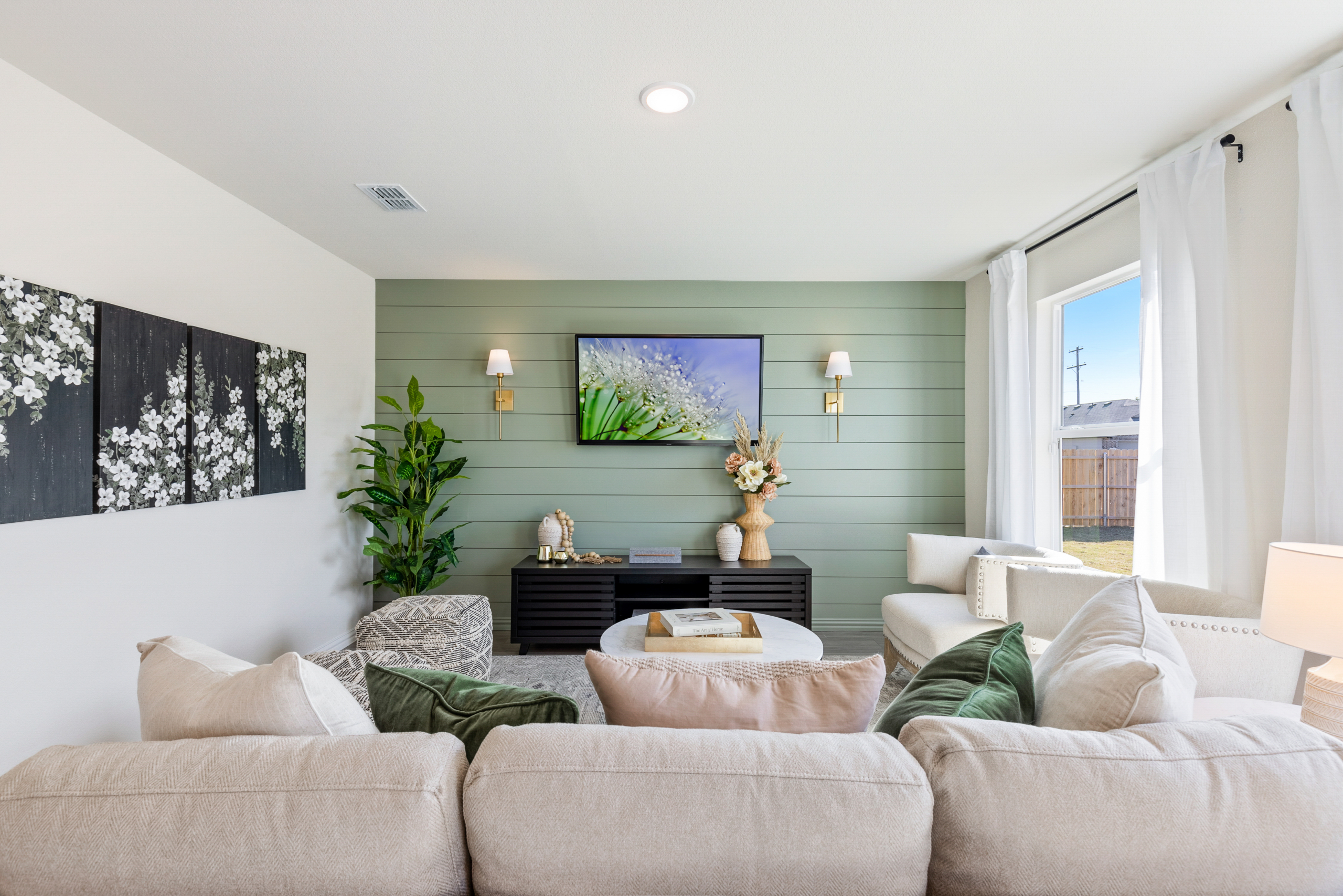 A real photograph close up of a painted shiplap wall with subtle horizontal shadow lines and a soft matte finish