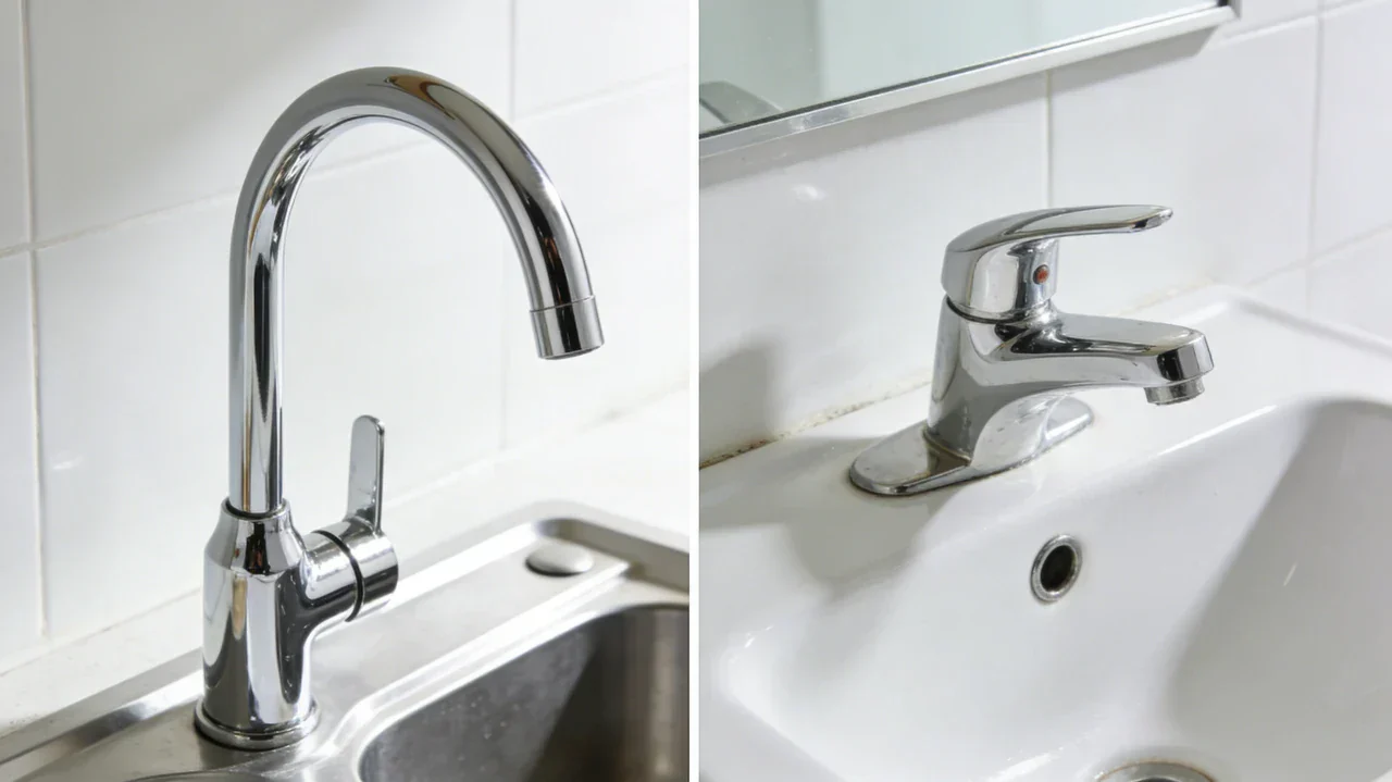 A renter using a small sink plunger in a modern bathroom sink with a chrome faucet and white porcelain basin, realistic home photography