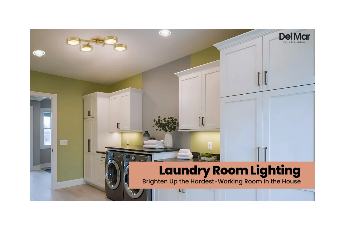 A simple flush-mount ceiling light casting bright, even light in a laundry room