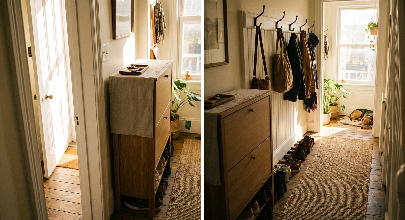 Mudroom Drop Zone for a Narrow Hallway